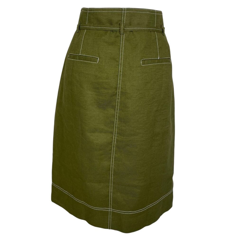 J.Crew Linen Blend Button Front A-Line Skirt Green Sz 6T Classic Preppy Chic - Picture 5 of 13